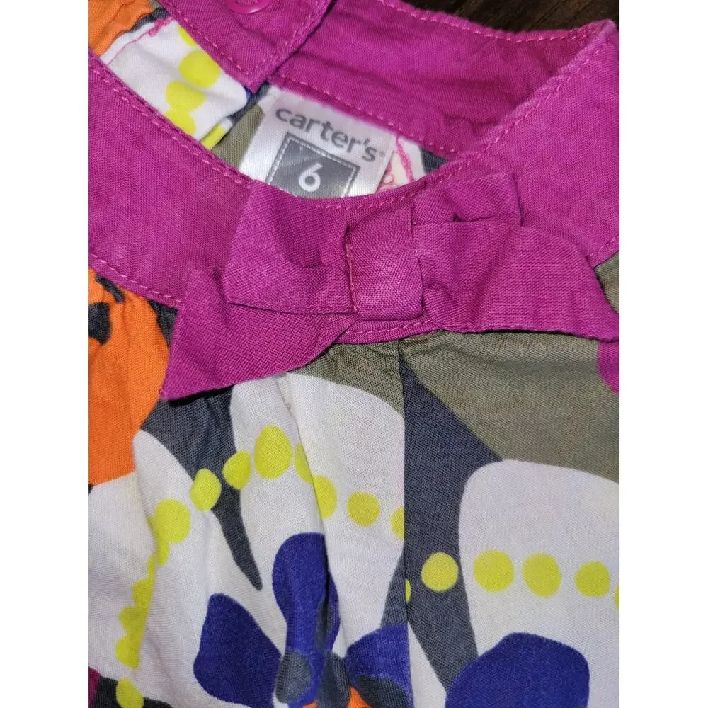 CARTER'S Colorful Floral Mod Groovy 100% Cotton Girl's Shirt Dress Size 6 mo